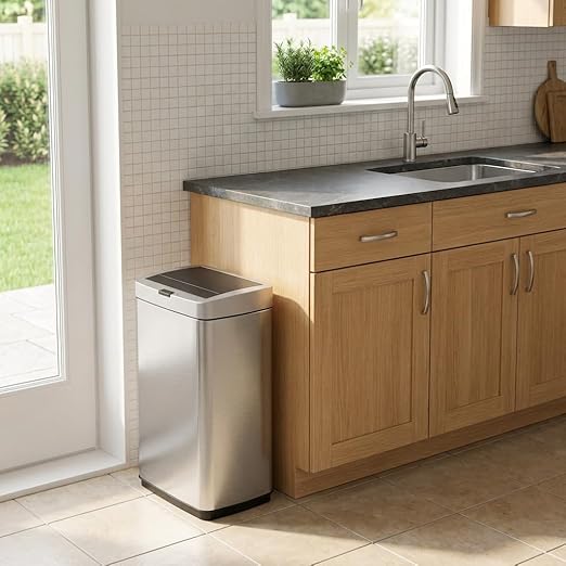 ELPHECO 13.2 Gallon Trash Can with Lid Motion Sensor, 50 Litre Brushed Stainless Steel Kitchen Trash Can Automatic with 10 Bags, Upgraded Silent-Closing, Fingerprint-Resistant, Kitchen, Office, Silver - Image 4