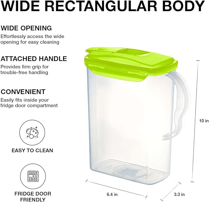 LocknLock Aqua Fridge Door Water Jug | Clear Pitcher | BPA Free Plastic Pitcher with Lid | 3 Quart Pitcher with Lid for Water, Juice, Tea & More Beverages, Green - Image 3