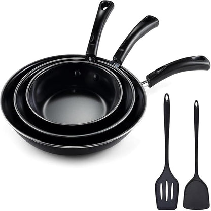 hunnycook Nonstick Frying Pan Set - Iron Frying Pan 3-Piece Set (8", 10", 12") + 2 Silicone Spatulas, With Premium Nonstick Coating, Up to 450°F, Skillet Suitable for Induction, Gas & More by Dedicatedtoenhancingyourdiningexperience