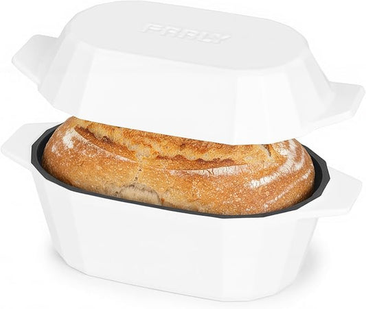 Enameled Cast Iron Dutch Oven for Bread Baking – 3QT Oval Round Heavy Duty Bread Pan with Lid, Non-Stick Ceramic Coating,Loaf Cast Iron Bread Oven for Sourdough, Baking, Roasting, Braising, Stovetop & Oven Safe
