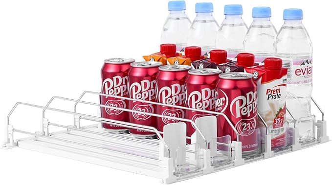 Drink Organizer for Fridge-White Automatic Pusher Glide,12oz 16oz 20oz-Soda Dispenser for Fridge-Holds up to 25 Cans by SZNLZQ