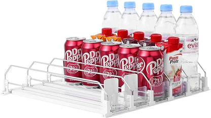 Drink Organizer for Fridge-White Automatic Pusher Glide,12oz 16oz 20oz-Soda Dispenser for Fridge-Holds up to 25 Cans by SZNLZQ