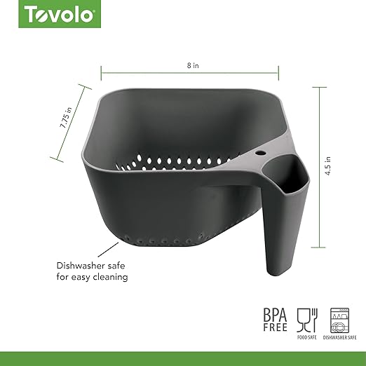 Tovolo Elements Square Colander with Handle Strainer Basket for Pasta Fruit Berries Veggies, Easy to Clean BPA Free Heat Resistant Plastic Colander with Spout 3 Quart Kitchen Strainer, Charcoal Gray - Image 6