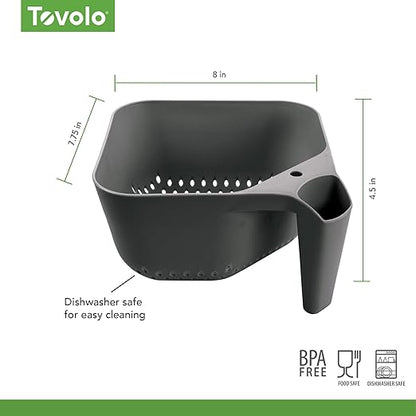 Tovolo Elements Square Colander with Handle Strainer Basket for Pasta Fruit Berries Veggies, Easy to Clean BPA Free Heat Resistant Plastic Colander with Spout 3 Quart Kitchen Strainer, Charcoal Gray - Image 6