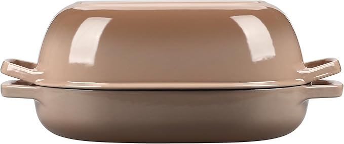 EDGING CASTING Enameled Cast Iron Oval Dutch Oven Pot with Lid, Dutch Oven for Sourdough Bread Baking, Oval Bread Pan, Bread Oven, Bread Dutch Oven, 7qt, Mocha
