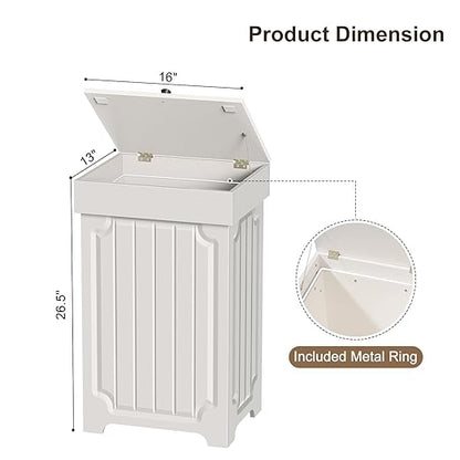 Povrgive Wood Trash Can Cabinet, 13 Gallon Hidden Kitchen Garbage Can with Lid, Farmhouse Dog Proof Trash Can, Metal Ring Included, 16" L x 13" W x 26.5" H, White - Image 2