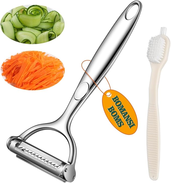 Julienne Peeler Vegetable Peeler with Clean Brush, Julienne Peeler for Kitchen, Potato Apple Vegetable Peelers for Kitchen, 2 in 1 Blade Spin Design With Julienne Function, 1 Pack