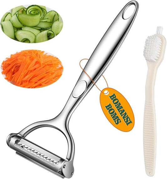 Julienne Peeler Vegetable Peeler with Clean Brush, Julienne Peeler for Kitchen, Potato Apple Vegetable Peelers for Kitchen, 2 in 1 Blade Spin Design With Julienne Function, 1 Pack