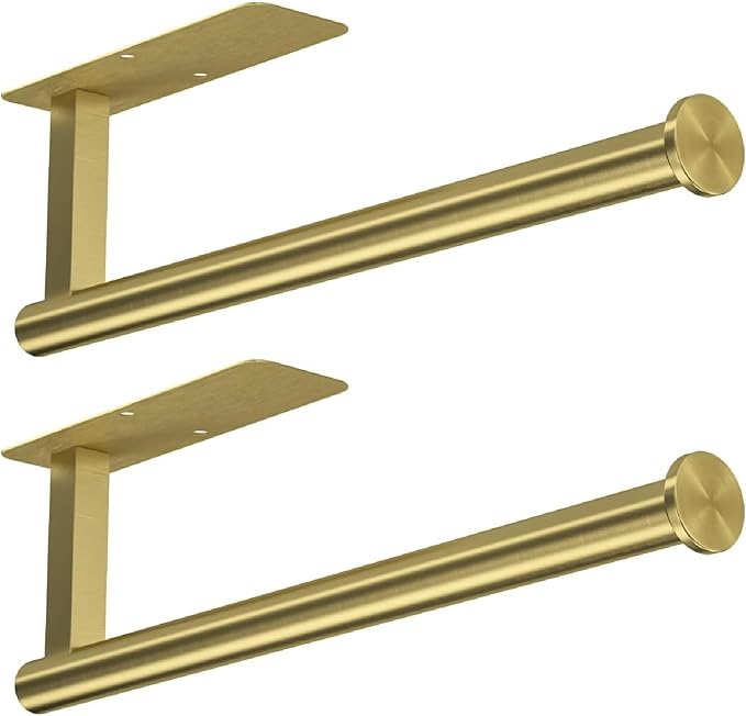 ASTOFLI Paper Towel Holder Under Cabinet No Drilling, Self Adhesive Paper Towel Holder Wall Mount for Kitchen Rack, Under Counter Napin Holder No Drill, RV, 304 Stainless Steel, Gold Brass 2 Pack by ASTOFLI