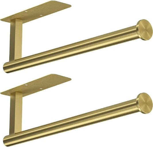 ASTOFLI Paper Towel Holder Under Cabinet No Drilling, Self Adhesive Paper Towel Holder Wall Mount for Kitchen Rack, Under Counter Napin Holder No Drill, RV, 304 Stainless Steel, Gold Brass 2 Pack by ASTOFLI