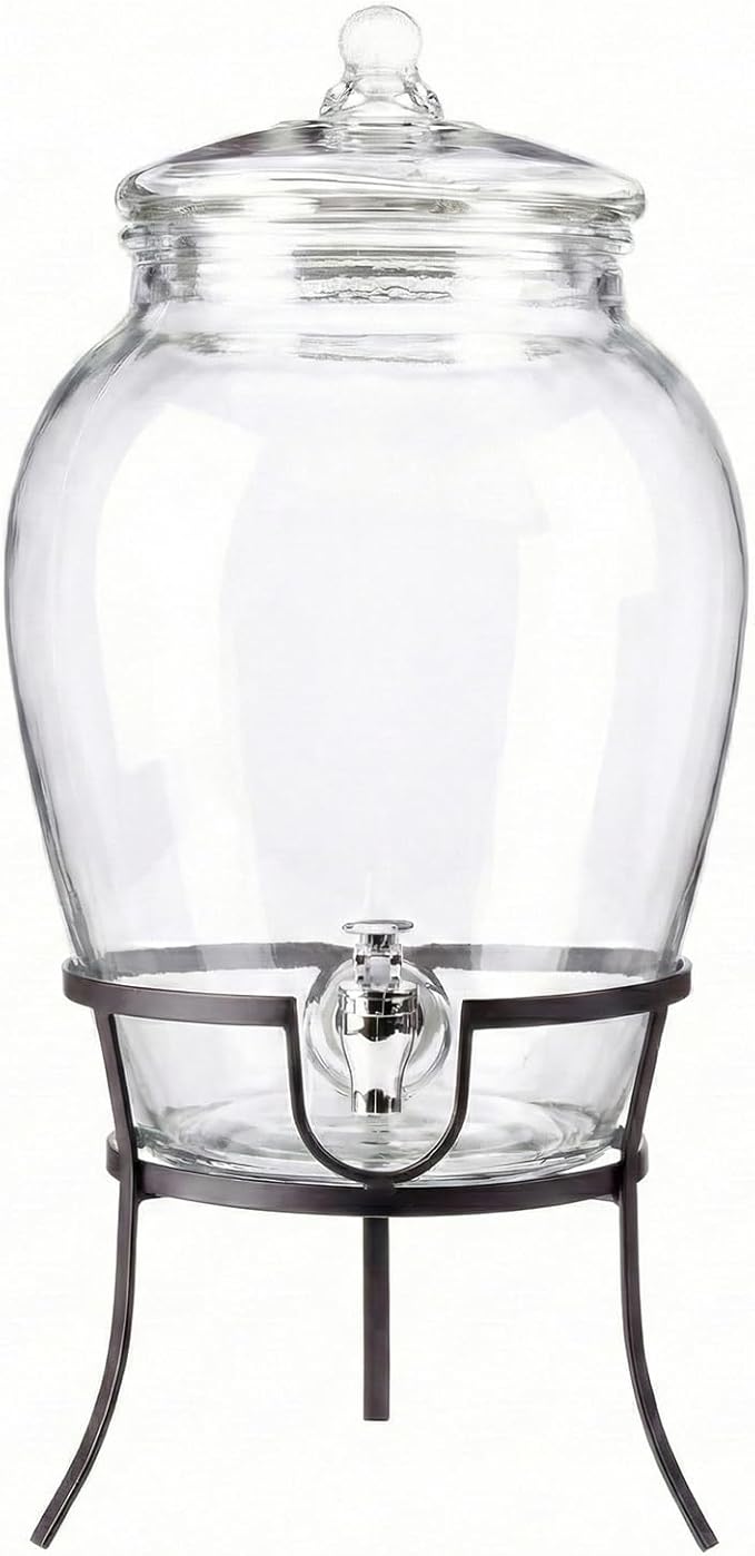 Style Setter Beverage Dispenser Cold Drink Dispenser Glass Jug, Metal Stand & Leak-Proof Acrylic Spigot Great for Parties, Weddings & More (With Metal Rack) - Image 2