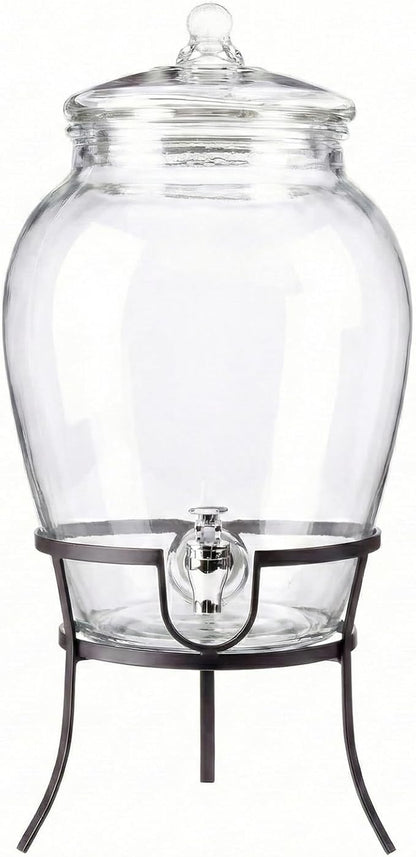 Style Setter Beverage Dispenser Cold Drink Dispenser Glass Jug, Metal Stand & Leak-Proof Acrylic Spigot Great for Parties, Weddings & More (With Metal Rack) - Image 2