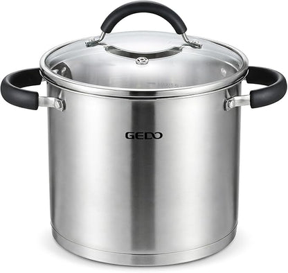 GEDO Food-Grade 304 Stainless Steel Stock Pot, Thickened Cooking Pot with Tempered Glass Lid, Heat-Resistant Handles, Fits All Stovetops for Soup Stew Canning, Dishwasher Safe (10, Quarts) by GEDOGuardianofFamilyHealth