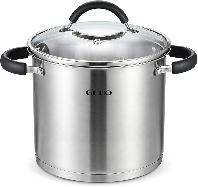 GEDO Food-Grade 304 Stainless Steel Stock Pot, Thickened Cooking Pot with Tempered Glass Lid, Heat-Resistant Handles, Fits All Stovetops for Soup Stew Canning, Dishwasher Safe (13.2, Quarts) by GEDOGuardianofFamilyHealth