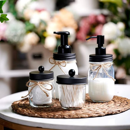 Amolliar 4 Pack Mason Jar Liquid Soap Dispensers, Rustproof Stainless Steel Lid Pump, Waterproof Sticker, Refillable Hand Soap for Bathroom, Kitchen, Dish Soap, Lotion Soap, Farmhouse Decor(Black) - Image 7