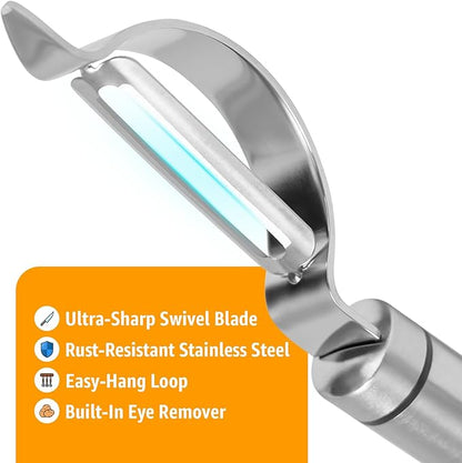 Potato Peeler Stainless Steel, Curved Multifunctional Vegetable Peeler for Kitchen, Peeler Knife Ultra Sharp Blade, Fruit & Veggie Food Peeler, Eye Remover, Hang Loop