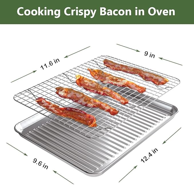 ROTTAY Quarter Baking Sheet Pan with Wire Rack Set [2 Pans + 2 Racks], Stainless Steel Cookie Sheet for Oven, Warp Resistant & Heavy Duty & Rust Free, Size 12 x 10 x 1 Inches - Image 3
