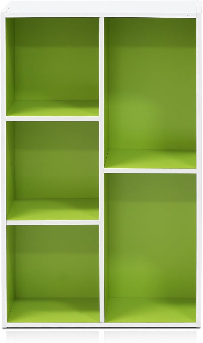 Furinno LUDER Book Shelf, 5-Cube Bookshelf, Reversible Bookcase, 9.4 x 19.5 x 31.5, Easy Assembly, for Living Room, Bedroom, Home Office, White/Green - Image 8