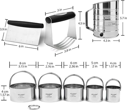 HULISEN Pastry Cutter, Dough Blender, 3 Cup Flour Sifter and Biscuit Cutter, Stainless Steel Dough Cutter, Professional Baking Dough Tools for Cooking Cookies and Donuts(4 Pcs/Set) - Image 9