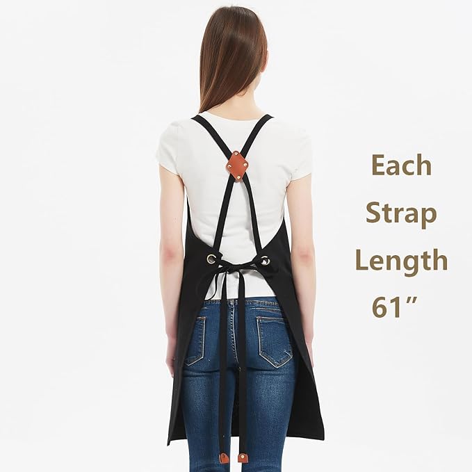 AFUN Chef Aprons for Women Men with Oversized Pockets, 12-Ounce Cotton Canvas Cross Back Water Repellent Apron (Black) - Image 4