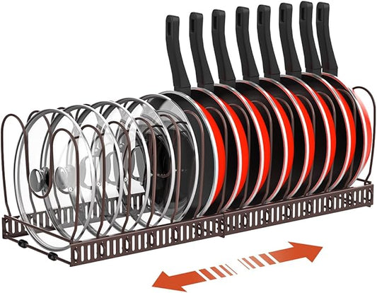 Housolution Pot and Pan Organizer Rack for Cabinet, Expandable Pot Lid Organizer with 15 Adjustable Dividers, Pan Holder Storage Rack for Kitchen Cabinet, Bronze by Housolution