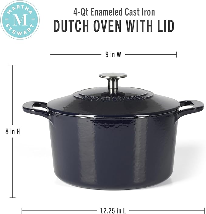 Martha Stewart Gatwick 4 Quart Enamel Cast Iron Dutch Oven - Navy Blue - Image 2