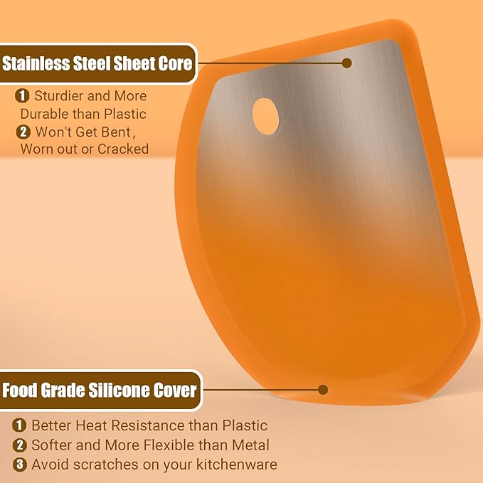 Sapid Flexible Curved Edge Silicone Bowl Scraper(5.98"×4.3"), Food Grade Dough Scraper for Baking Sourdough Bread, Cake, Bench Scrapers, Multipurpose Kitchen Dish Scrapers, Easy to Clean (1, Orange) - Image 2