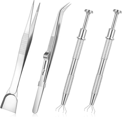 4 PCS Cake Decorating Tools Set, Stainless Steel Pearl Sprinkles Pen Pearl Grabber with 4 Claws & Tweezers with Shovel Head Spoon Sugar Cookie Decorating Supplies for Baking Cookies Cupcake Decoration