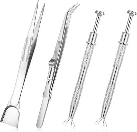 4 PCS Cake Decorating Tools Set, Stainless Steel Pearl Sprinkles Pen Pearl Grabber with 4 Claws & Tweezers with Shovel Head Spoon Sugar Cookie Decorating Supplies for Baking Cookies Cupcake Decoration