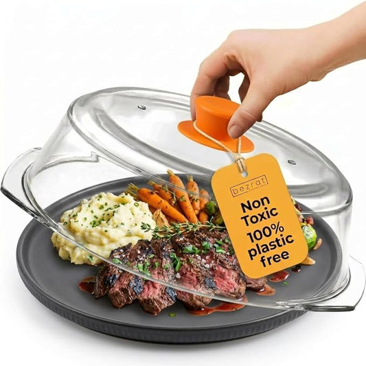 Bezrat Microwave Tall Glass Plate Cover For Food | Splatter Guard Lid with Easy Grip Silicone Handle Knob & Steam Vents | 100% Food Grade | BPA Free and Dishwasher Safe | Plates and Bowls 10 x 3 Inch by Bezrat