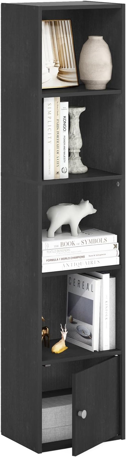 Furinno LUDER Book Shelf, 5-Tier Modern Bookshelf, Bookcase with 1 Door Storage Cabinet, 9.3 x 12 x 52, for Organization and Storage, for Living Room, Bedroom, Home Office, Blackwood by Furinno-FitsYourSpaceFitsYourBudget