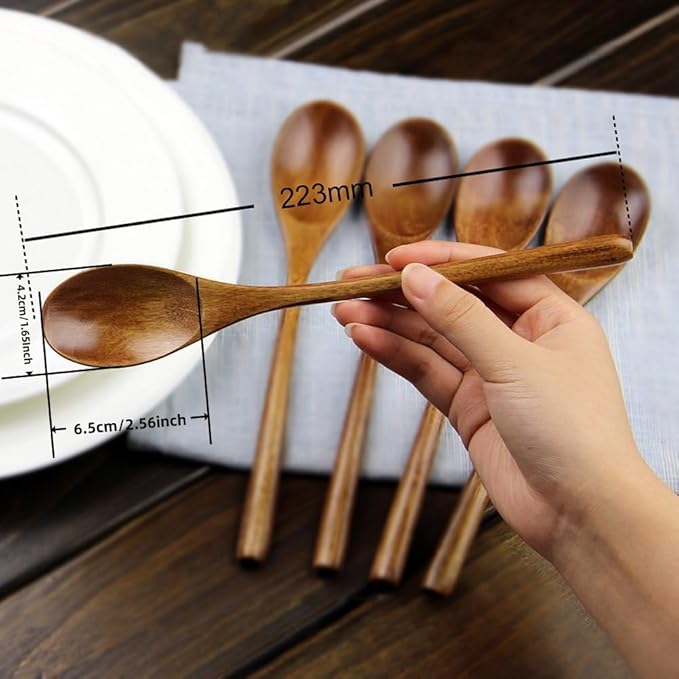 AOOSY Spoons, Wooden Spoons for Eating, 6 Pieces Japanese Natural Soup Spoons Wooden Spoon for Cooking Mixing Stirring Honey Tea Soda Dessert Coconut Bowl Nonstick Pots Kitchen - Image 3