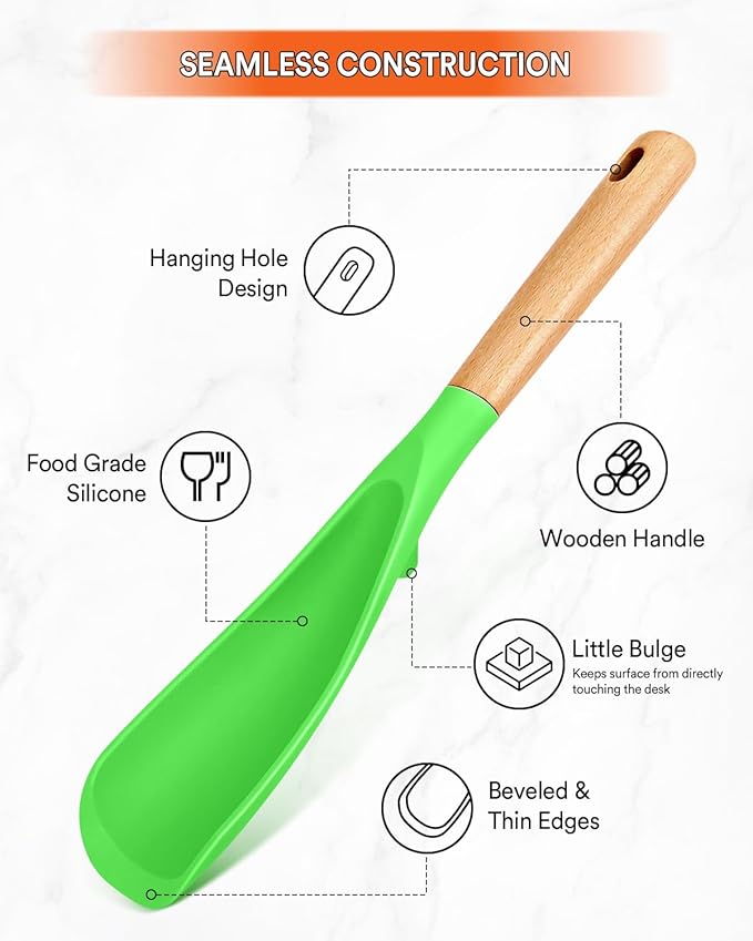 Cooking Spoon for Nonstick Cookwares, Great for Cooking and Serving Sturdy BPA-Free Matte Silicone, Wood Handle Spoon for Mixing, Scoop, and Scrape (AGR, 11.4 inch) - Image 3