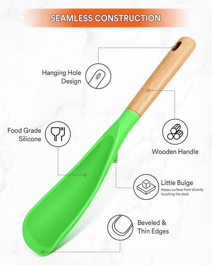 Cooking Spoon for Nonstick Cookwares, Great for Cooking and Serving Sturdy BPA-Free Matte Silicone, Wood Handle Spoon for Mixing, Scoop, and Scrape (AGR, 11.4 inch) - Image 3