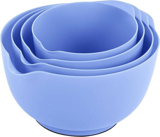 BoxedHome 4 Quart Large Plastic Mixing Bowls, Microwave Safe Mixing Bowl Set with Pour Spout, Nesting Bowls for Space Saving Storage(Violet Blue) by BoxedHomeProducts