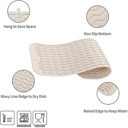 MicoYang Silicone Dish Drying Mat for Multiple Usage,Easy clean,Eco-friendly,Heat-resistant Silicone Mat for Kitchen Counter,Sink,Bar,Bottle,or Cup Tapioca M 17 inches x 6 inches - Image 3
