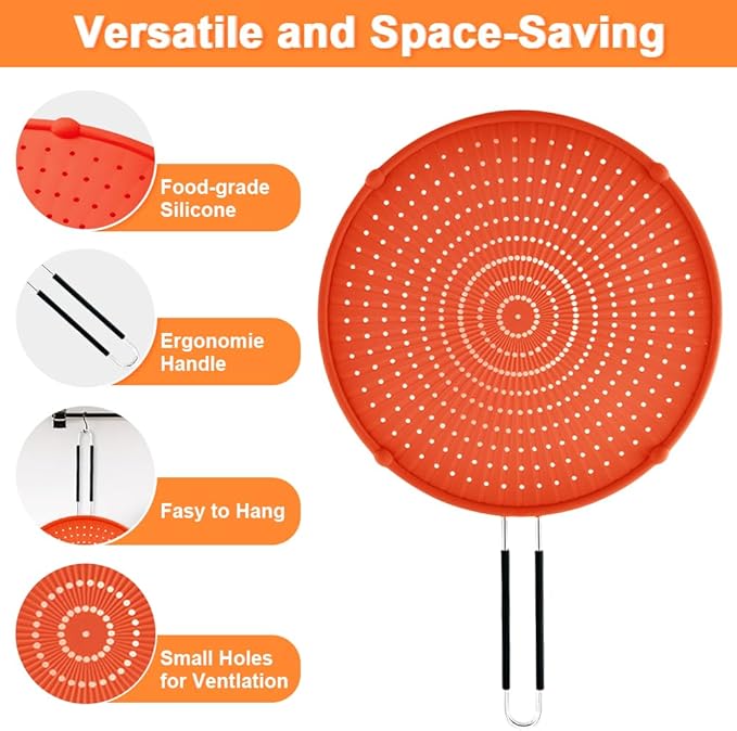 Splatter Screen for Frying Pan, Grease Splatter Guard, Heat-Resistant Splatter Guards for Frying, Silicone Splatter Guard for Everyday Cooking, Dishwasher Safe, Red （16in×12in×0.5in） - Image 4