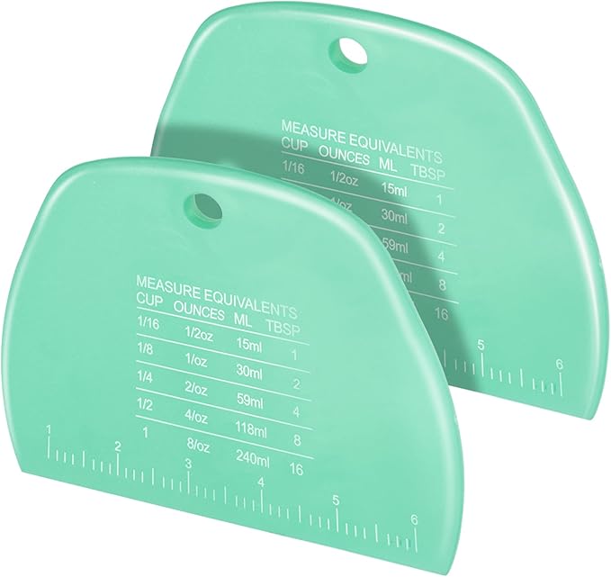 Teenitor 2 Pieces Dough Scraper, Plastic Dough Cutter, Bread Scraper for Sourdough, Bench Scraper with Measuring Scale, Multipurpose Food Scrapers for Dough, Cake, Bread Green by PERFECTYOURBEAUTY