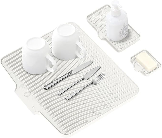 Silicone Dish Drying Mat for Kitchen Counter, Dish Drying Pad, Non-Slip Drain Pad with Built-in Drain, Heat Resistant Stone Drying Mat by COPLIB