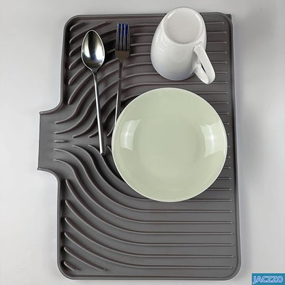 Dish Drying Mat for Kitchen Counter, with Built-in Drain Lip, 18x11.8 inch, Food-Grade Silicone, Easy Clean Pad for Countertop Protection, Heat Resistant, Easy Clean, Multi-Functional Use (Grey) - Image 3