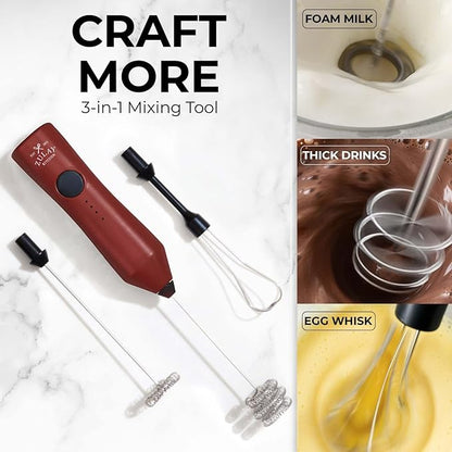Zulay Kitchen Rechargeable Milk Frother - Dynamic - 3 Speeds, 3 Whisk Attachments, 500 mAh USB Charging, Drink Mixer For Latte, Cappuccino, Matcha, Protein Powder, Coffee Foam - Red Black - Image 7