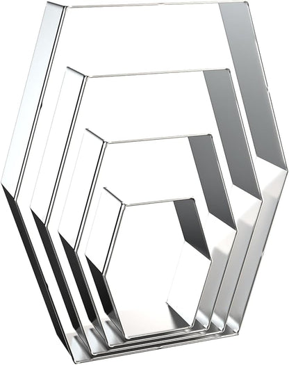 Long Hexagon Cookie Cutters Shapes Set with Assorted Sizes - 5 inch, 4 inch, 3 inch, 2 inch - Geometric Frame Plaque Cookie Cutters Shapes Molds - Stainless Steel