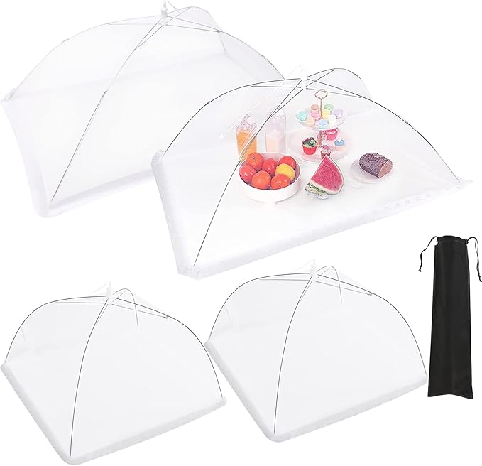 JULBEAR 4 Pcs Extra Large Mesh Food Cover Tent Umbrella Food Screen Covers for Outside Pop-up Mesh Reusable Food Nets for Parties Picnics Outdoor BBQs Collapsible (2 Pcs 40"x24", 2 Pcs 17"x17") by JULBEAR