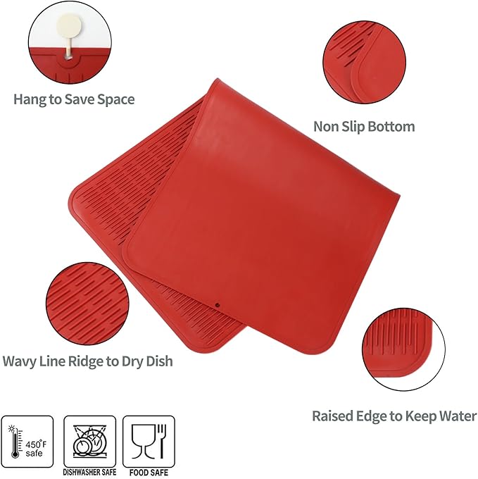 MicoYang Silicone Dish Drying Mat for Multiple Usage,Easy clean,Eco-friendly,Heat-resistant Silicone Mat for Kitchen Counter or Sink,Refrigerator or Drawer Liner Red 5XL 36inches x 18inches - Image 3