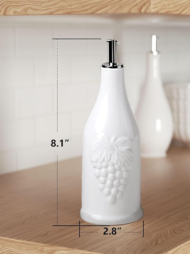 HOMBENE Ceramic Oil & Vinegar Dispenser Set, 12 oz/350ml, 2 Pack, Dripless Spout, Porcelain, Reusable, Cooking