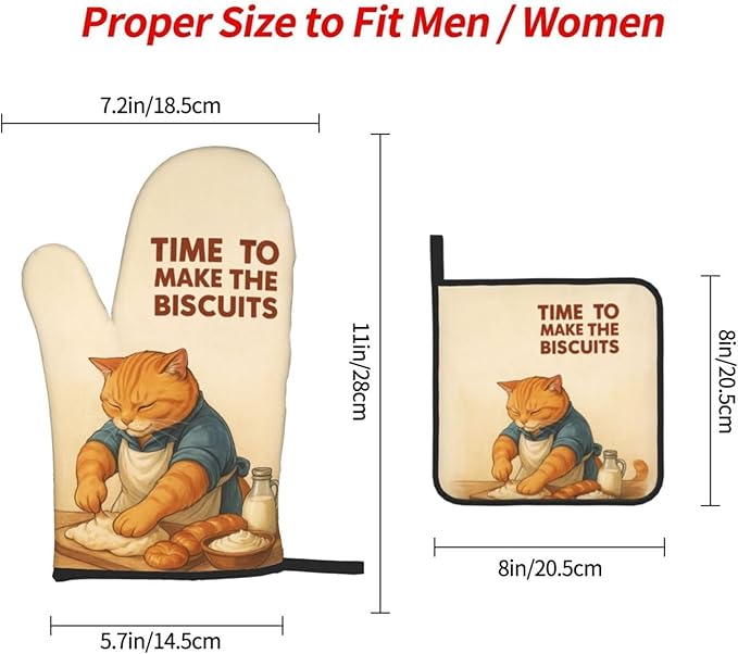 Cute Cat Oven Mitts and Pot Holder Set, Funny Heat Resistant Kitchen Gloves Hot Pad, Cooking Baking Lovers Spring Easter Gifts for Women, Whimsical Kitchen Decor & Gifts for Chef Cooks Cat Lovers Mom - Image 9