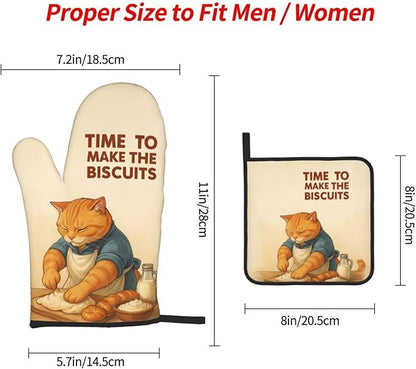 Cute Cat Oven Mitts and Pot Holder Set, Funny Heat Resistant Kitchen Gloves Hot Pad, Cooking Baking Lovers Spring Easter Gifts for Women, Whimsical Kitchen Decor & Gifts for Chef Cooks Cat Lovers Mom - Image 9