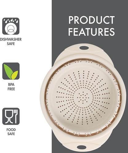 Dexas 10" Collapsible Silicone Colander in Cream, Kitchen Strainer with Handles, 15.1 Cup Capacity | BPA-Free, Heat-Resistant, Space-Saving Kitchen Tool - Image 4