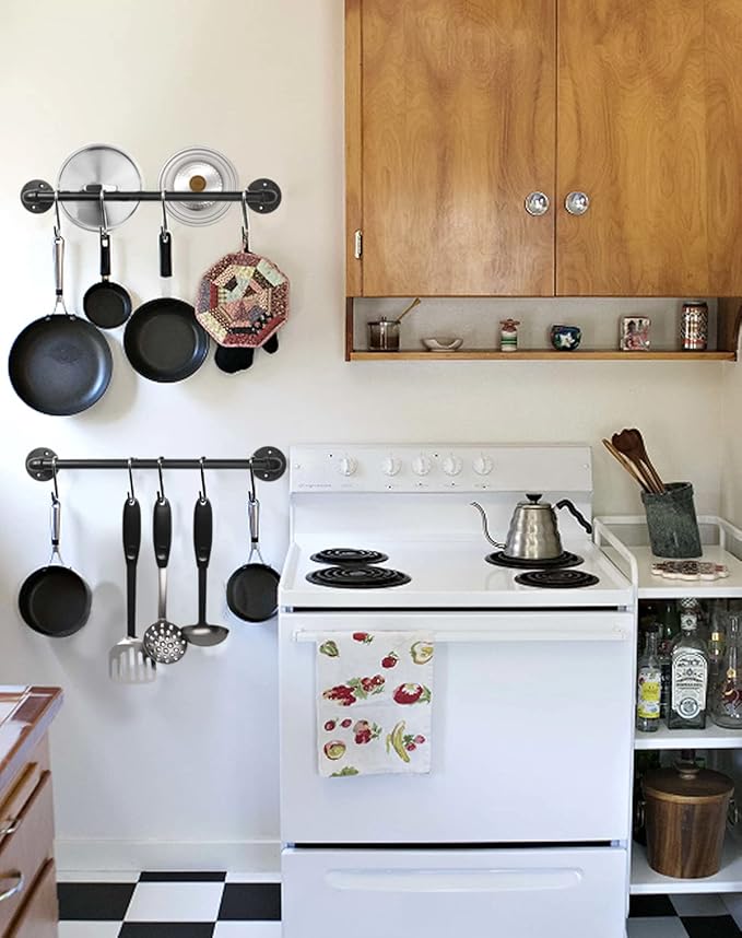 Industrial Pipe Pot Pan Rack 21" (2 Pack), Wall mount Pot hangers Pan Hanging Rail Lid Hanger for kitchen with 10 S Hooks - Image 4