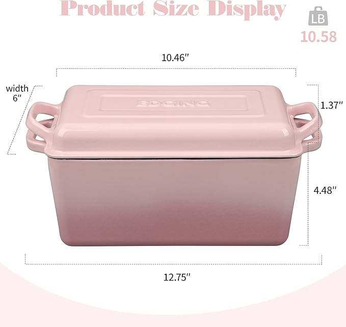 EDGING CASTING Enameled Cast Iron Dutch Oven, Oblong Bread Oven for Sourdough Bread Baking, Baking Pan, Dual Handles, Oven Safe, 4 Quart, Pink